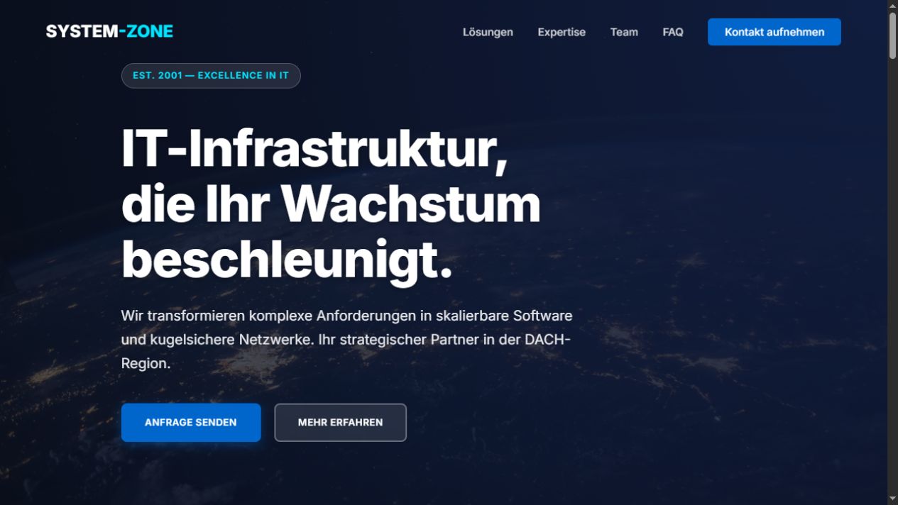 Welcome Screen von System-Zone